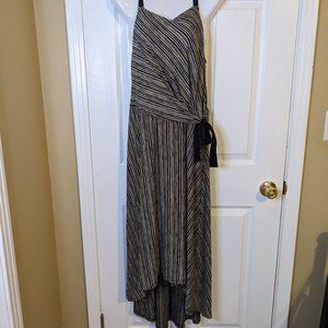 Maeve Anthropologie Black/Tan Striped Asymmetrical Hi Lo Maxi Dress - size S NWT